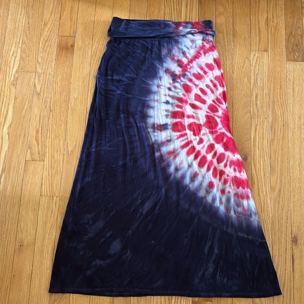 Vintage Justice USA red, white‎ & blue tie-dye Maxi Skirt girls 14 American flag